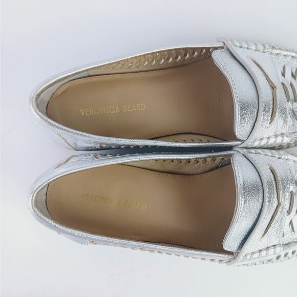 Veronica Beard SZ 7 Woven Penny Loafer In Silver $375 - Picture 7 of 10